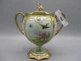 RS Prussia jeweled sugar bowl w/ Sheepherder scene and bluebirds