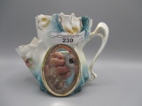 RS Prussia Iris variation scuttle mug w/ roses