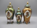 3 UM ES Germany bronze tiffany covered miniature urns w/ portraits. Buying