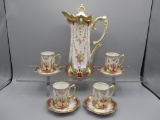 EXQUISITE Ribbon & Jewel floral chocolate set w/ 4 cup and saucers.  STUNNI