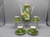 UM RS Prussia stipple mold demitasse set wi green background and strappy fl