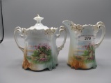 UM RS Prussia icicle mold Sheepherder scene cream sugar set