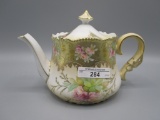 UM RS Prussia floral teapot w/ gold traced flowers and gold band