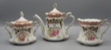 UM RS Prussia reticulated floral 3 pc teaset with gold background. RARE