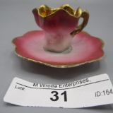UM RS Prussia Mornign Glory mold miniature cup and saucer. Gold interior
