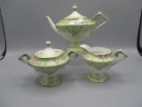 RS Prussia 3 pc floral teaset w/ laurel band roses on satin