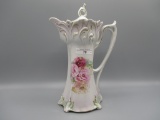 RS Prussia satin floral chocolate pot w/ poppies