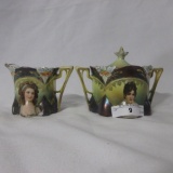 RS Prussia lily mold portrait cream and sugar set w/ tiffany finish. This i