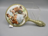 Hand painted childs hand mirror w courting couple.