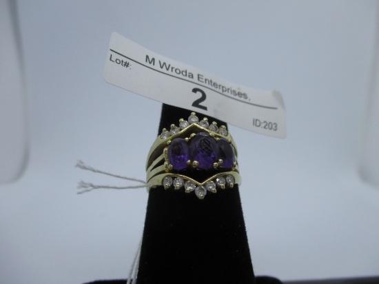 Ring-14K Amethyst/Diamond, size 8