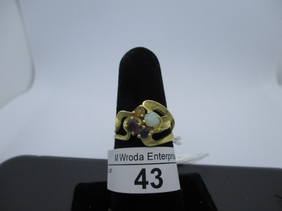 Ring-10K opal, garnet, sapphire, citrine, size 7.5