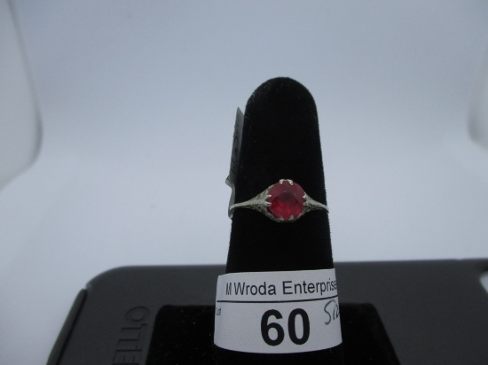 Ring-18K white gold, red synthetic stone, size 6.25-