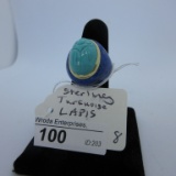 Ring Sterling & turquoise w/lapis, size 8