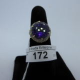 14K Gold Ring w Amethyst  & Diamonds size 6.75