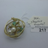 14K Gold Pendant w/ Pearls & Quartz?