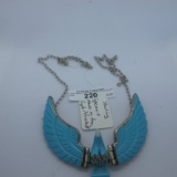 Sterling & Turquoise Eagle necklace w/ hindged wings Made in America