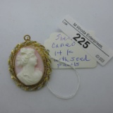 14K Gold Shell Cameo w/ seed pearls