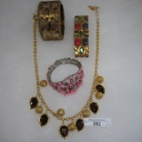 Assorted  Costume jewelry as shown 3 braclets- 1 necklace