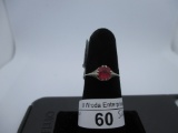 Ring-18K white gold, red synthetic stone, size 6.25-