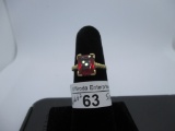 Ring-10K red synthetic stone, size 6