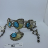 Necklace/choker-sterling silver w/turquoise & bear claws