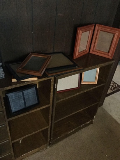 Book case, picture frames,