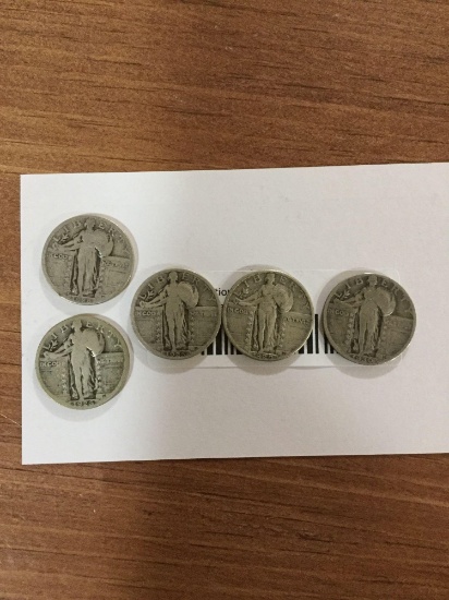 Standing Liberty Quarters. (5)
