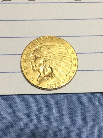 1913 Indian Head $2.50 Quarter Eagle
