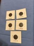(5). Lincoln Head Cents -In holders
