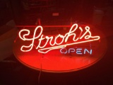 STROHS. OPEN. Neon sign