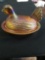 Large Amber Carnival Glass Hen on Nest