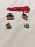 Red Glass beads, Americana Lapel Pins