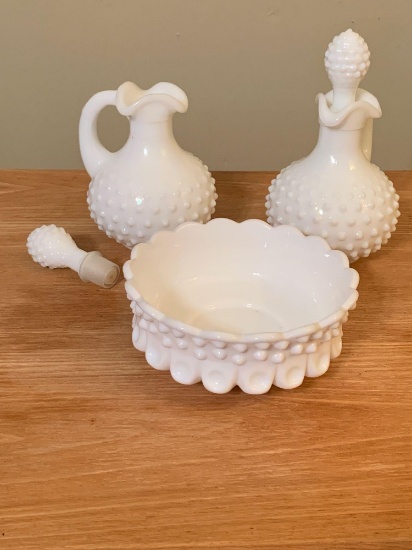 Avon Milk glass Hobnail Cruets