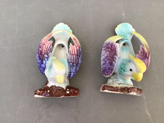 Pair of Pottery Parrots
