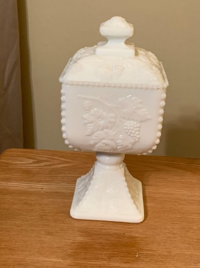Vintage Pedestal Milk Glass Candy Dish