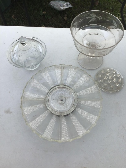 Glass Relish Tray and Dishes