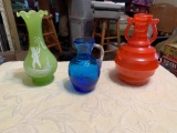 Crackle Pitcher, Green, & Orange Vase