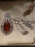 Amber Stone Silver Pendant