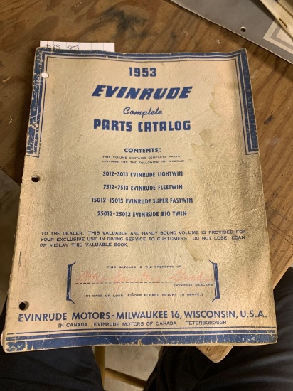 1953 Evinrude parts Manual (original) slight water damage