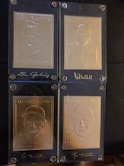 24KT Golden Legends Card Lot of 4: Lou Gehrig Carl Hubbell and Leo Durocher x 2