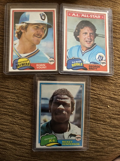 BASEBALL LOT: ROBIN YOUNT  , SHORTSTOP BREWERS - GEORGE BRETT,  3RD BASE ROYALS - RICKEY HENDERSON ,