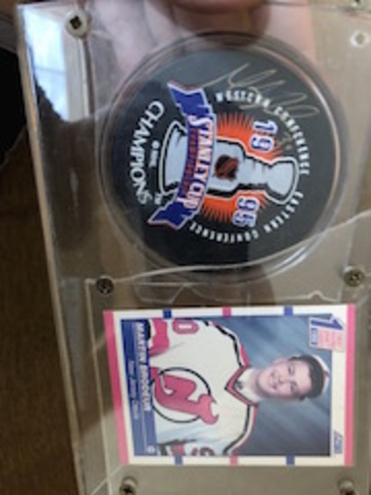 1995 TOPPS CHAMPIONS- MARTIN BRODEUR, Autograph Puck and RC Card