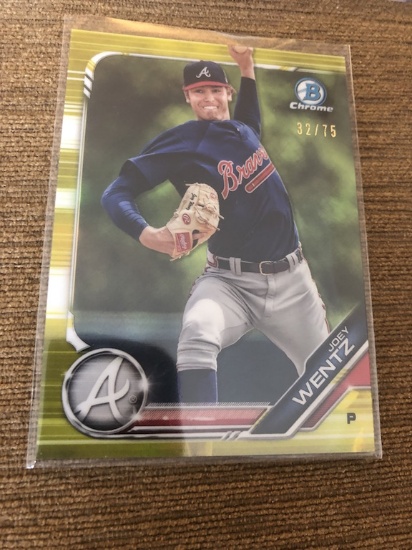 Joey Wentz 2019 Bowman Chrome Prospects Gold Refractor numbered to 50
