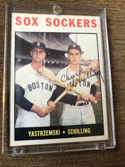 1964 Topps #182 Sox Sockers +IBM Red Sox Carl Yastrzemski & Chuck Schilling Autographed