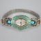 Navajo sterling silver Turquoise & Coral Watch signed STC