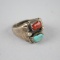 Vintage Navajo Old Pawn Men's Sterling Silver Turquoise & Coral Ring Sz 12