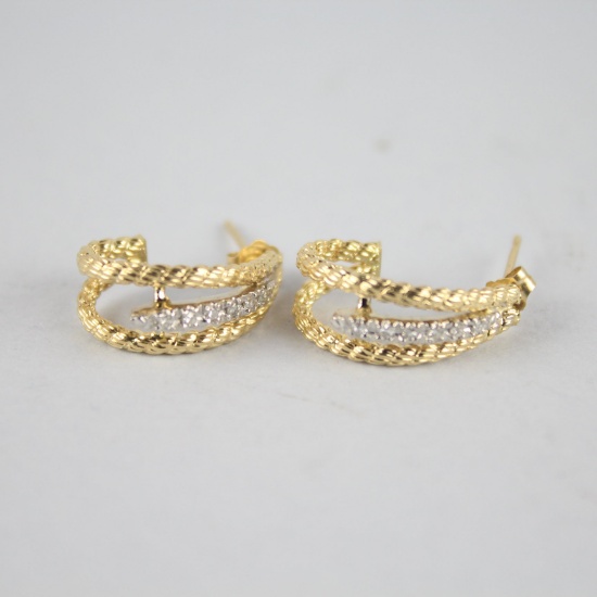 14K Yellow Gold and Diamond Half Hoop Earrings