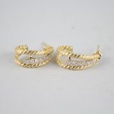 14K Yellow Gold and Diamond Half Hoop Earrings