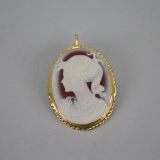 18k Yellow Gold Hand Carved Cameo Pin or Pendant