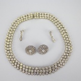 Vintage Rhinestone Choker Necklace and Earrings